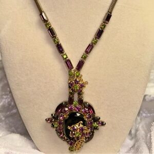 Juliana • Vintage • Necklace • Earrings • Gold Tone • Purple/ Green • Rhinestone